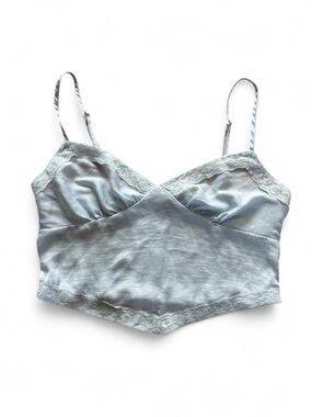 Y2K wild fable Light Blue Satin Lace-Trim Crop Cami